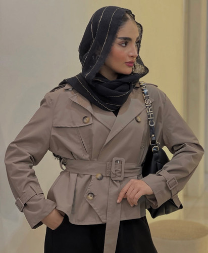 کت زنانه پاييزه آستر دار کتون زارا نسکافه ای مدل یقه انگلیسی پشت پیله
