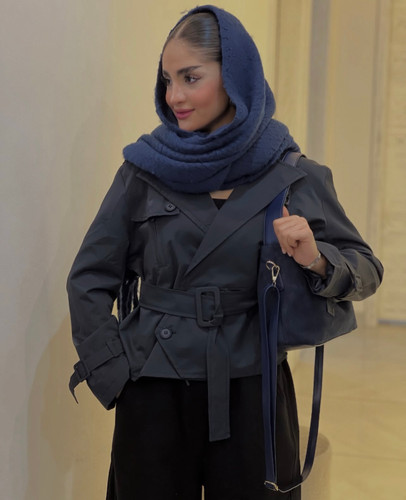 کت زنانه پاييزه آستر دار کتون زارا سورمه ای مدل انگلیسی پشت پیله